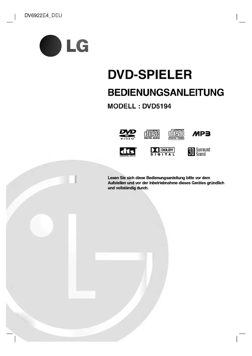 Page n°1 - Manuel utilisateur LG DVD5194