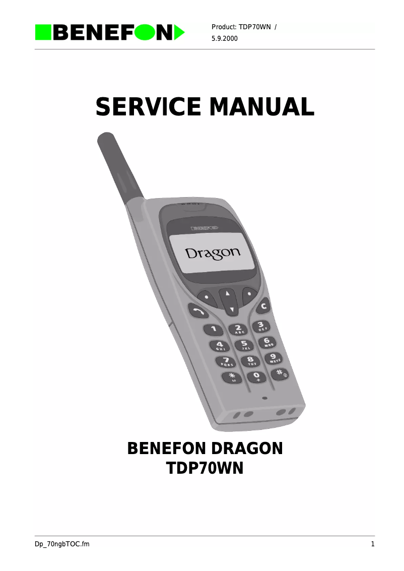 Page 1 de la notice Manuel utilisateur Benefon Dragon