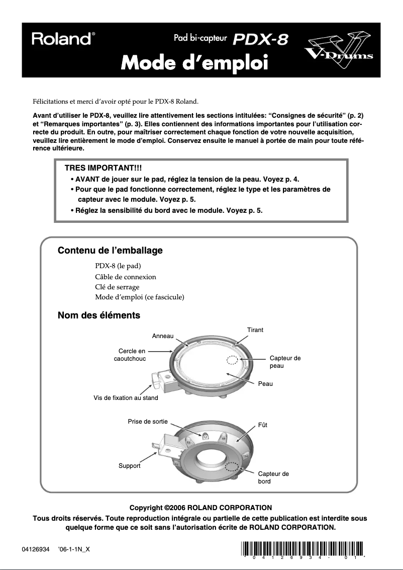 Page n°1 - Manuel utilisateur Roland PDX-8
