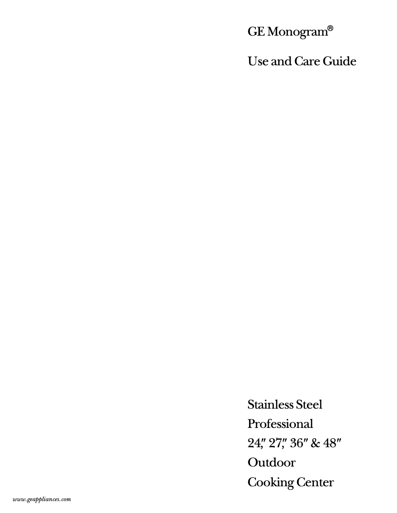 Page n°1 - Manuel d'utilisation et d'entretien GE ZGG36N31YSS