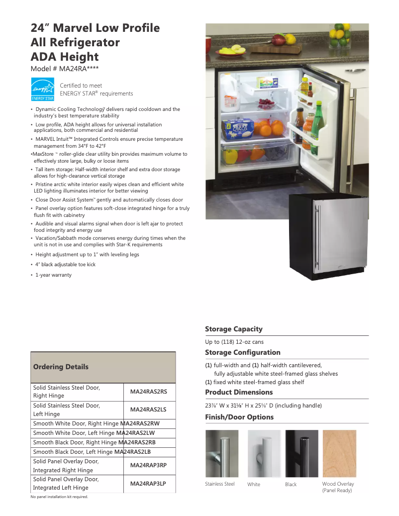 Page 1 de la notice Fiche technique Marvel MA24RAS2RS