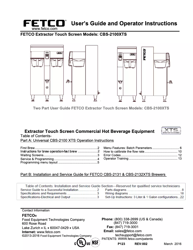 Page n°1 - Manuel utilisateur Fetco -2141XTS E214173