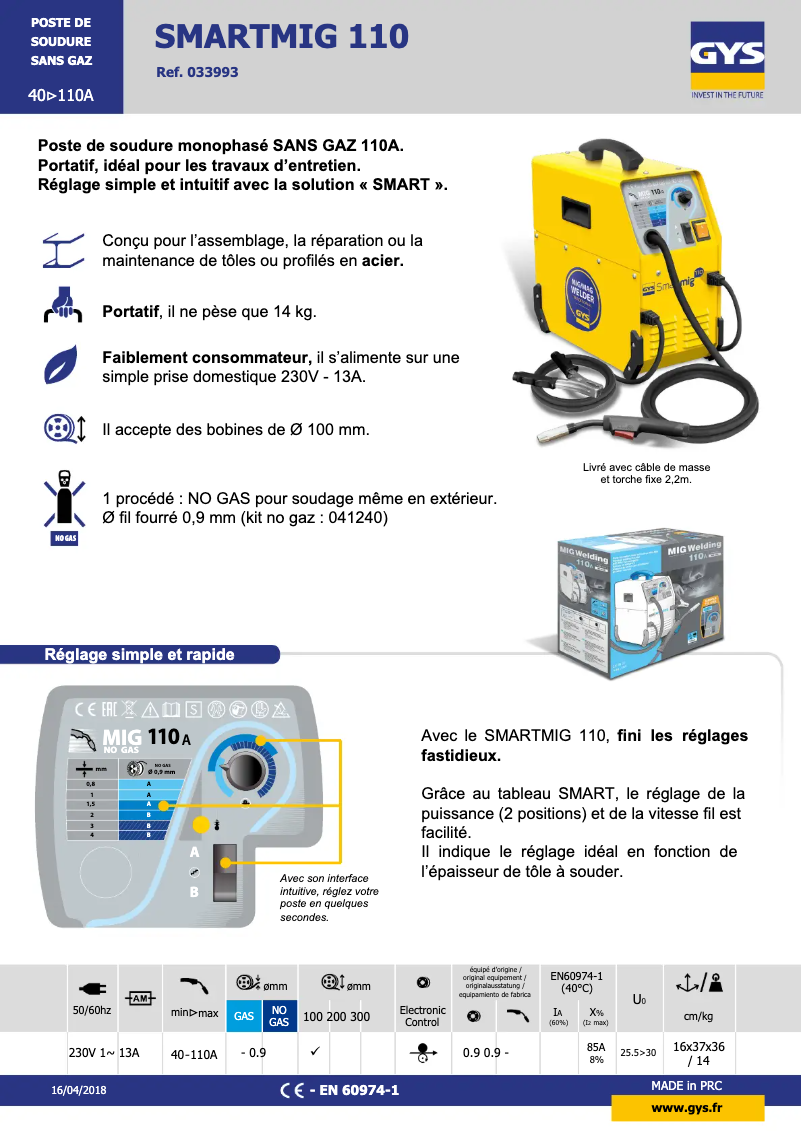 Page n°1 - Fiche technique GYS Smartmig 110