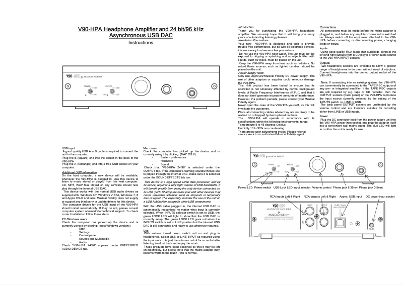 Page n°1 - Manuel utilisateur Musical Fidelity V90-HPA
