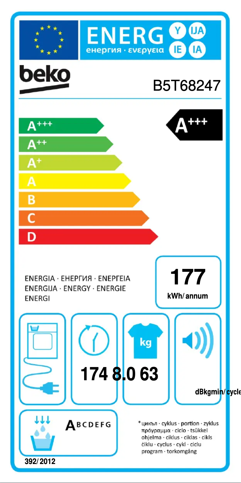 Page 1 de la notice Label énergétique Beko B5T68247