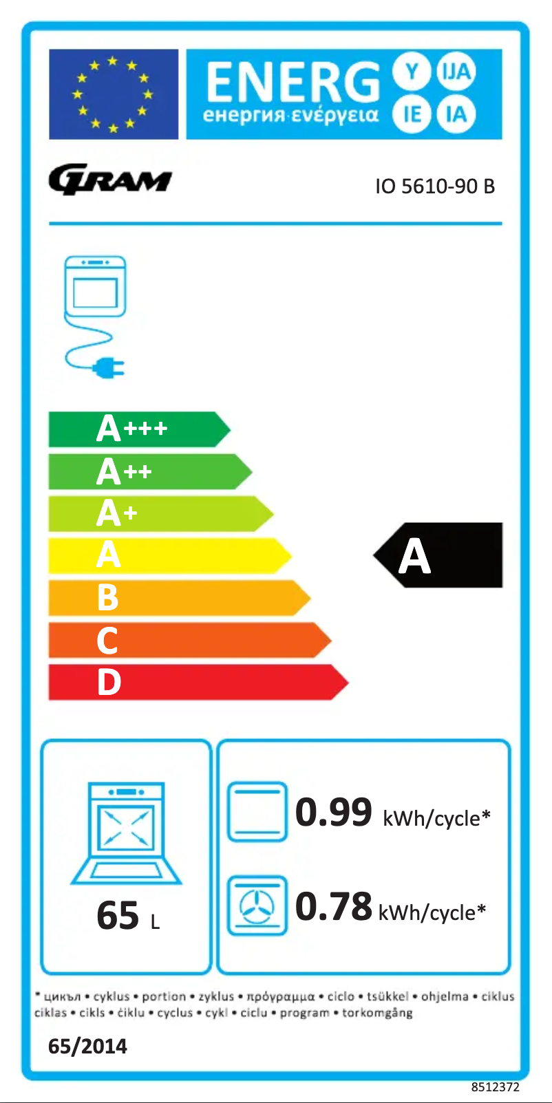 Page 1 of the manual Energy Label Gram IO 5610-90 B