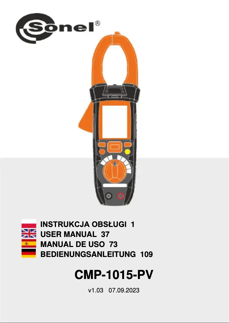 Page 1 de la notice Manuel utilisateur Sonel CMP-1015-PV