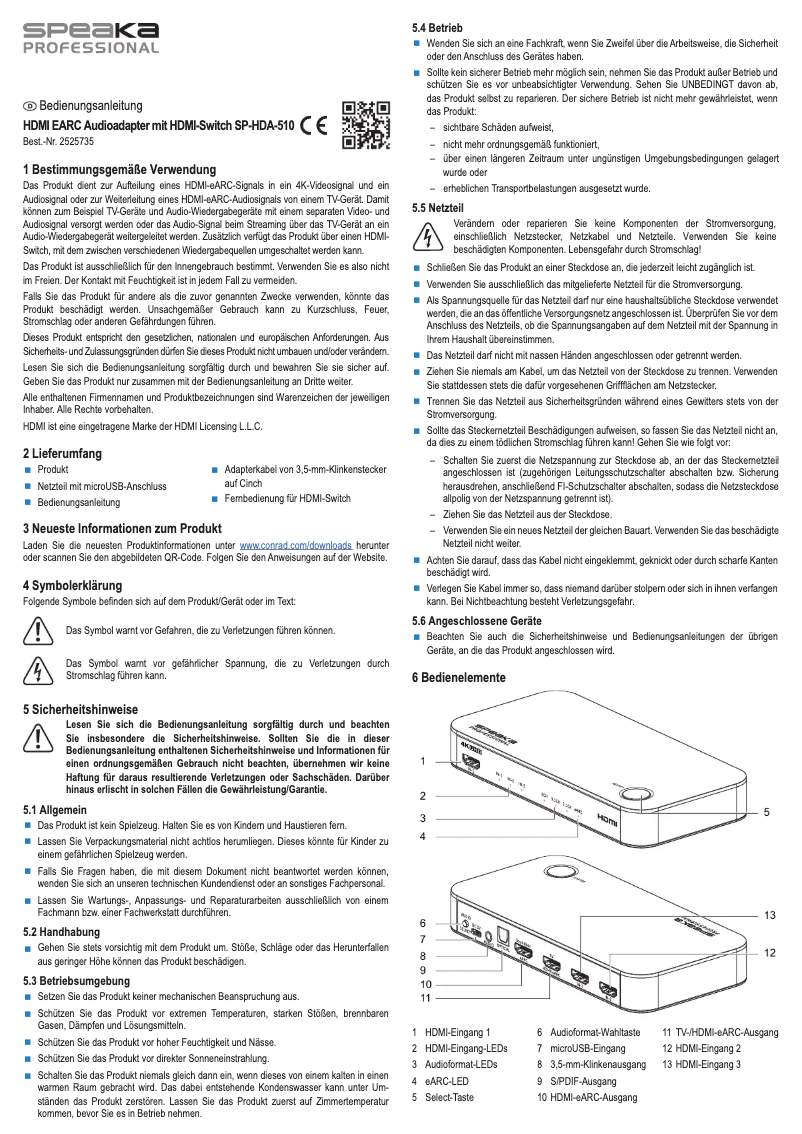 Page n°1 - Manuel utilisateur Speaka SP-HDA-510