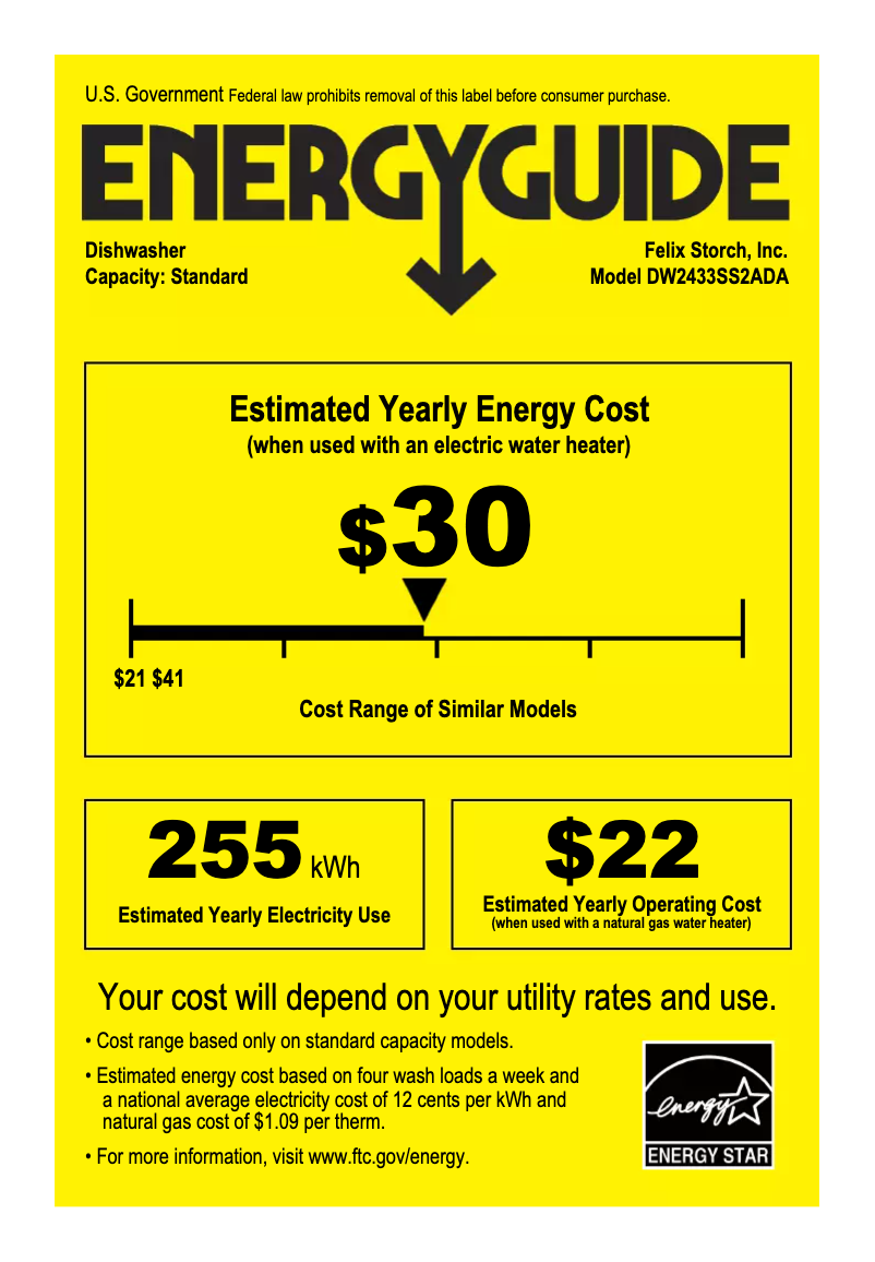 Page 1 de la notice Label énergétique Summit DW2433SS2ADA