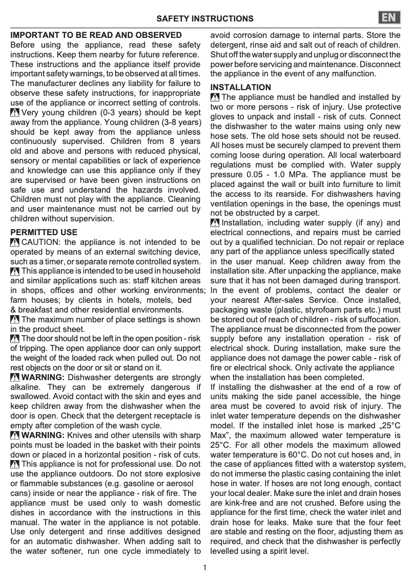 Page n°1 - Instructions de sécurité Indesit DIO 3T131 A FE