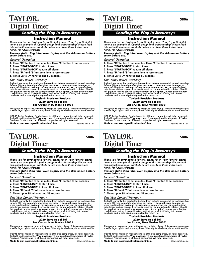 Image de la première page du manuel de l'appareil 5806