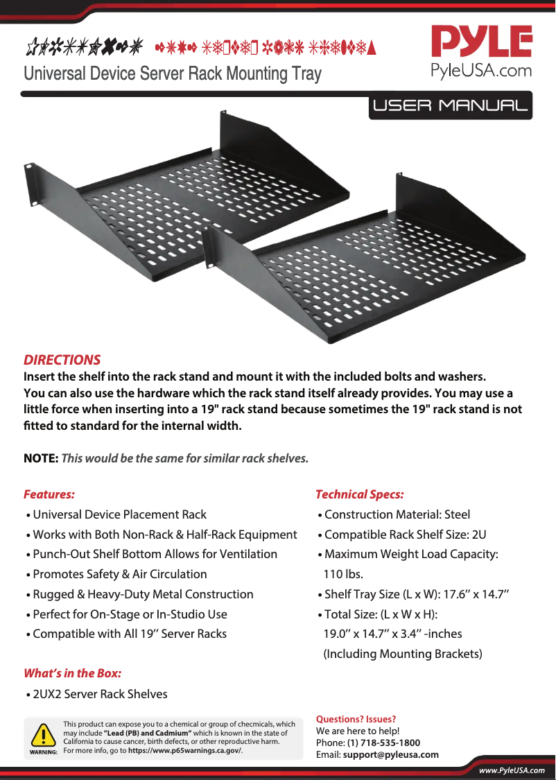 Page n°1 - Manuel utilisateur Pyle PLRSTN22U