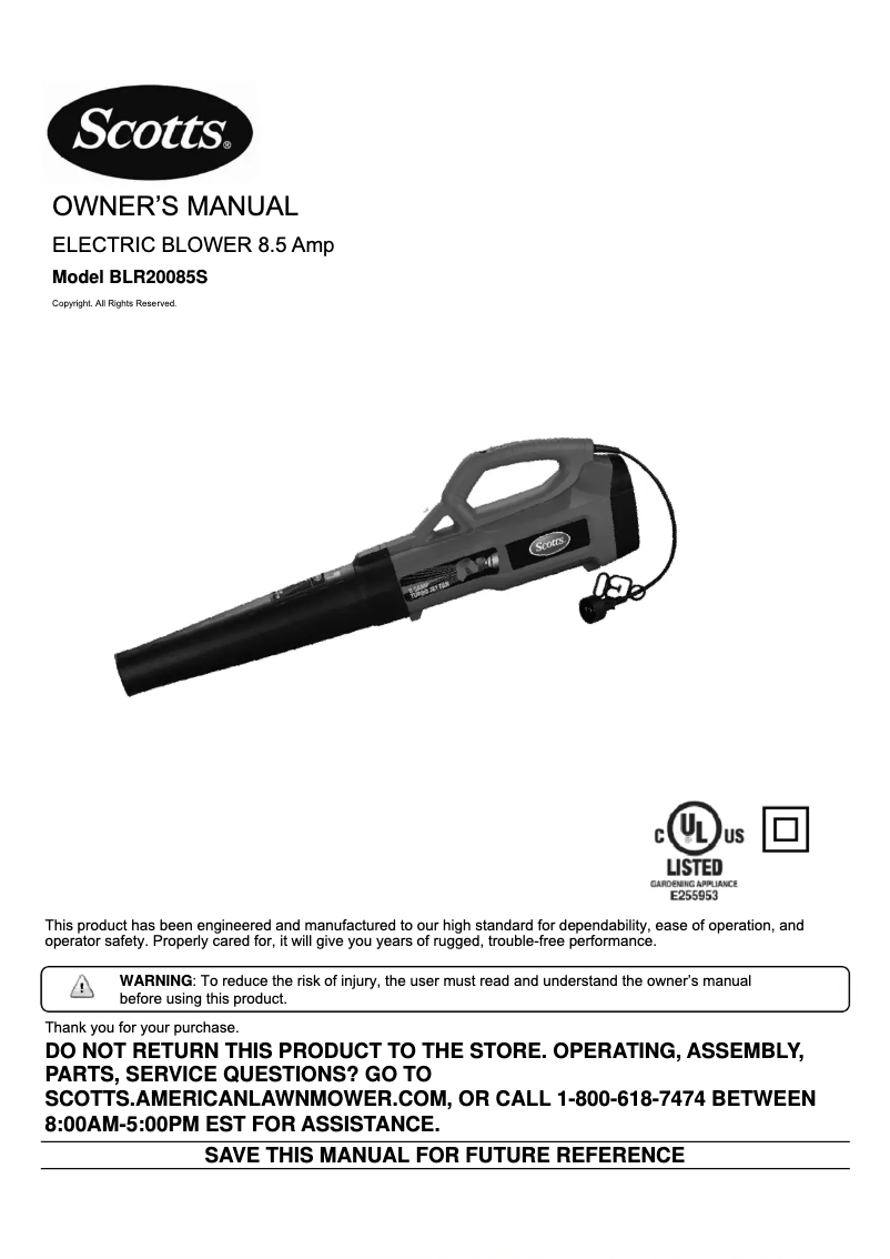 Página 1 del manual Manual de usuario Scotts BLR20085S