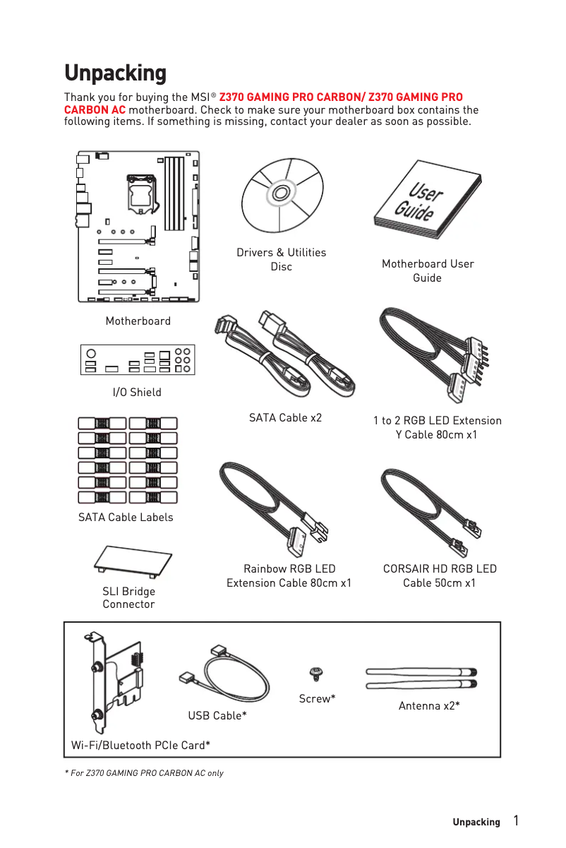 Page 1 de la notice Manuel utilisateur MSI Z370 Gaming Pro Carbon