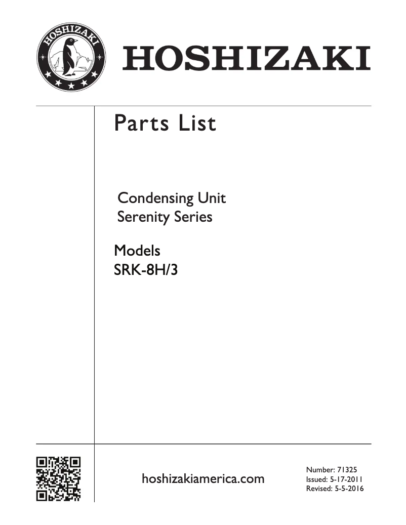 Page 1 de la notice Manuel utilisateur Hoshizaki SRK-8H