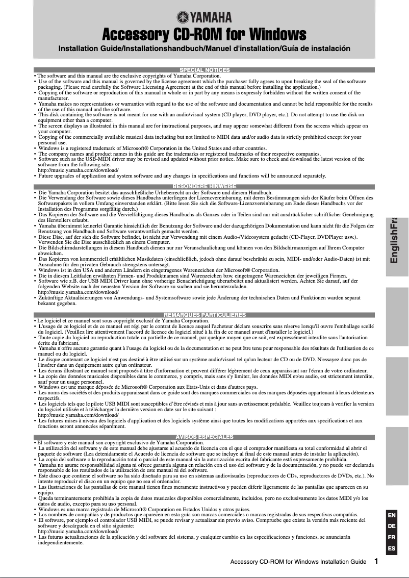 Page 1 de la notice Guide d'installation Yamaha Arius YDP-V240