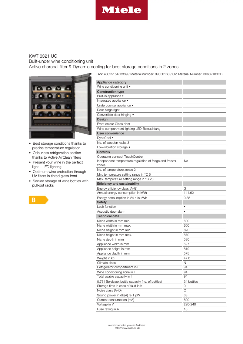 Page n°1 - Fiche technique Miele KWT 6321 UG