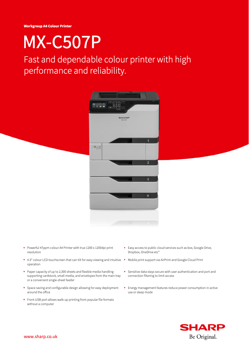 Page 1 de la notice Fiche technique Sharp MX-C507P