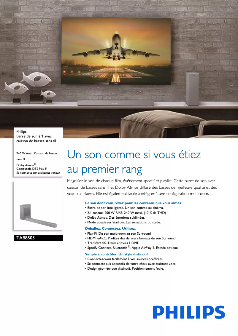 Page n°1 - Fiche technique Philips TAB8505