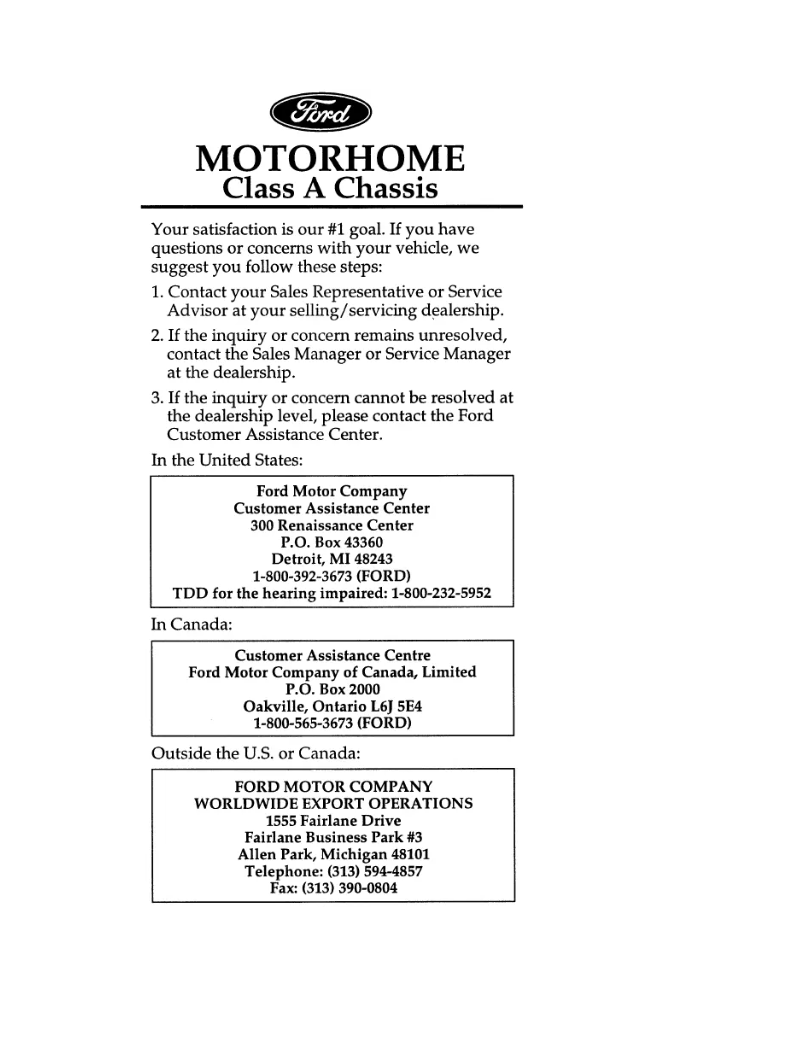 Page 1 de la notice Manuel utilisateur Ford F-53 Motorhome Chassis (1997)