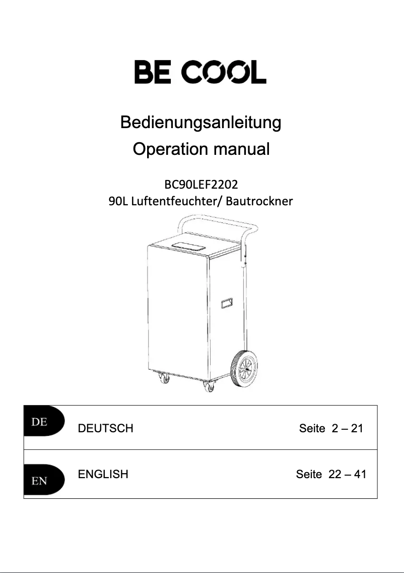 Page 1 de la notice Manuel utilisateur Be Cool BC90LEF2202