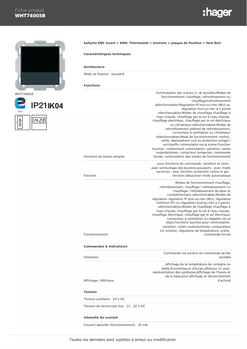 Image de la première page du manuel de l'appareil WHT74005B