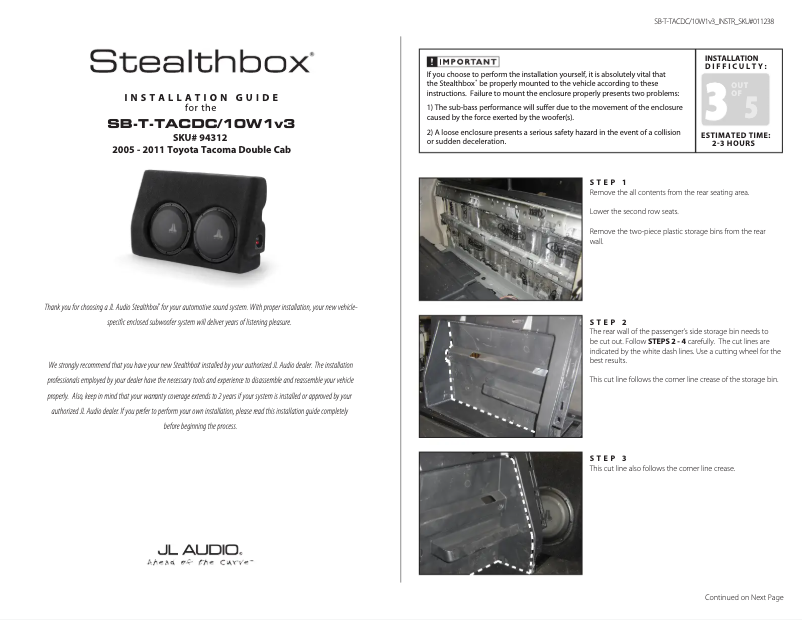 Page n°1 - Manuel utilisateur JL Audio Stealthbox SB-T-TACDC/10W1v3