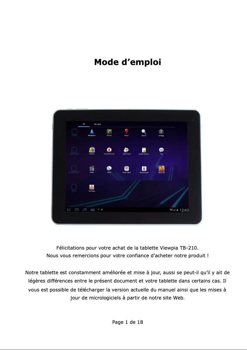 Page n°1 - Manuel utilisateur Viewpia TB-210