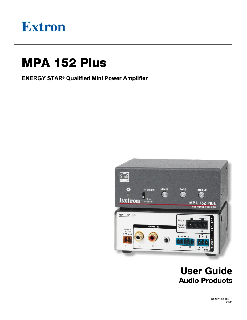 Page 1 de la notice Manuel utilisateur Extron MPA 152 Plus