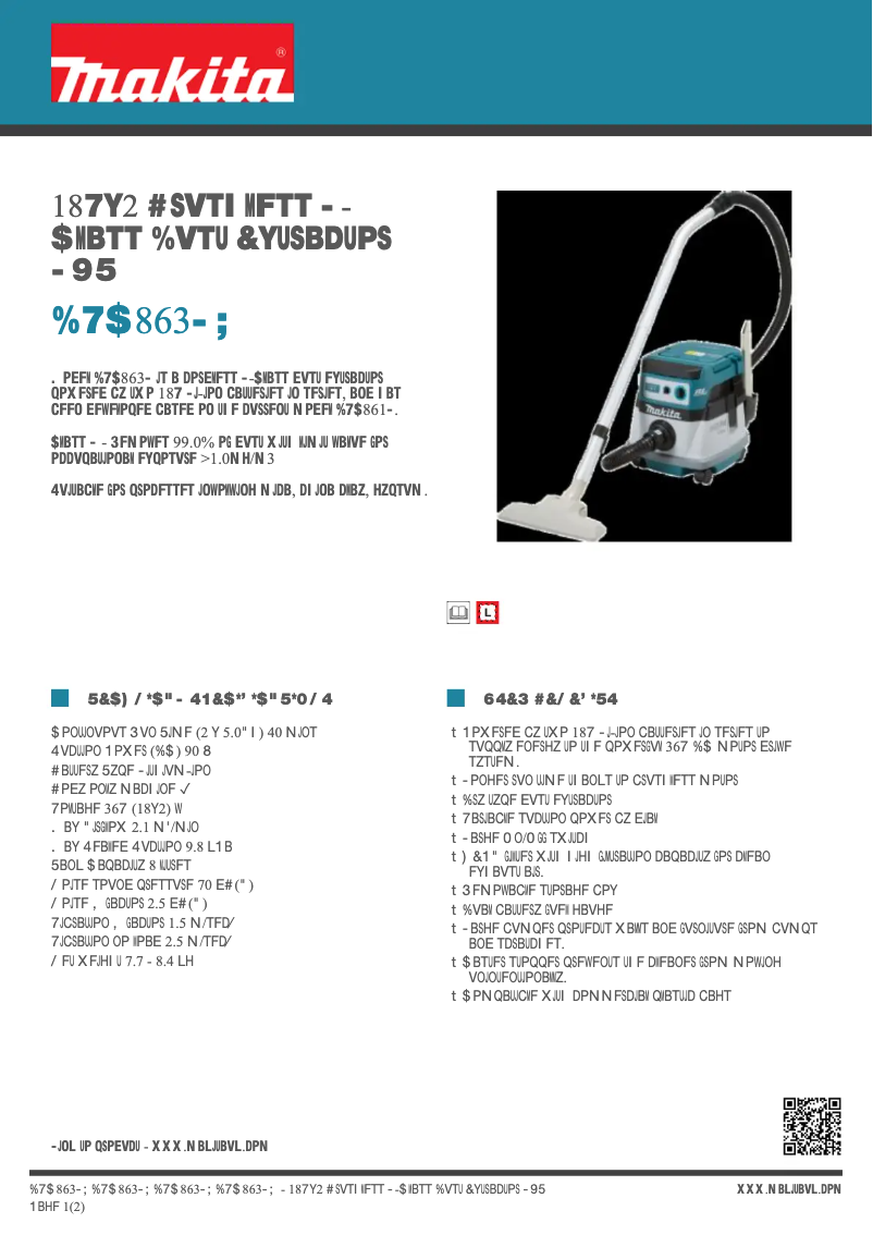 Page 1 de la notice Fiche technique Makita DVC863LZ
