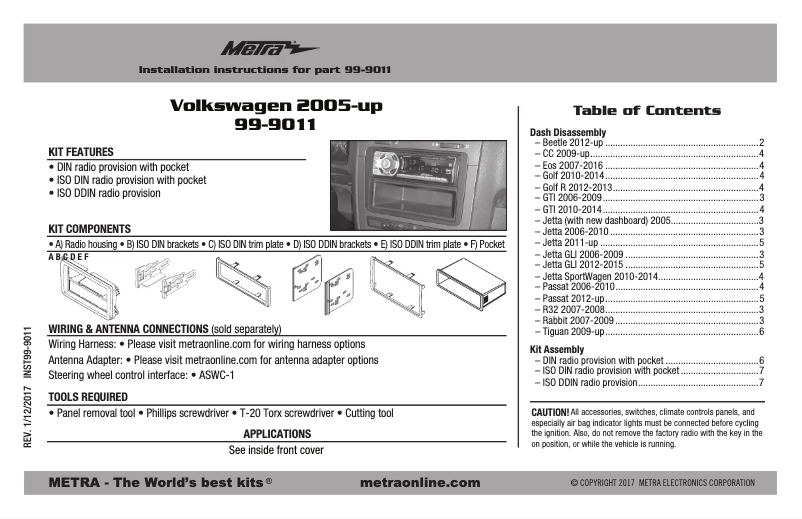 Page n°1 - Manuel utilisateur Metra 99-9011