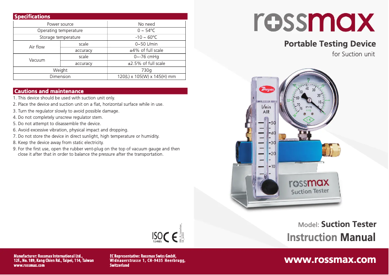 Página 1 del manual Manual de usuario Rossmax Suction Tester