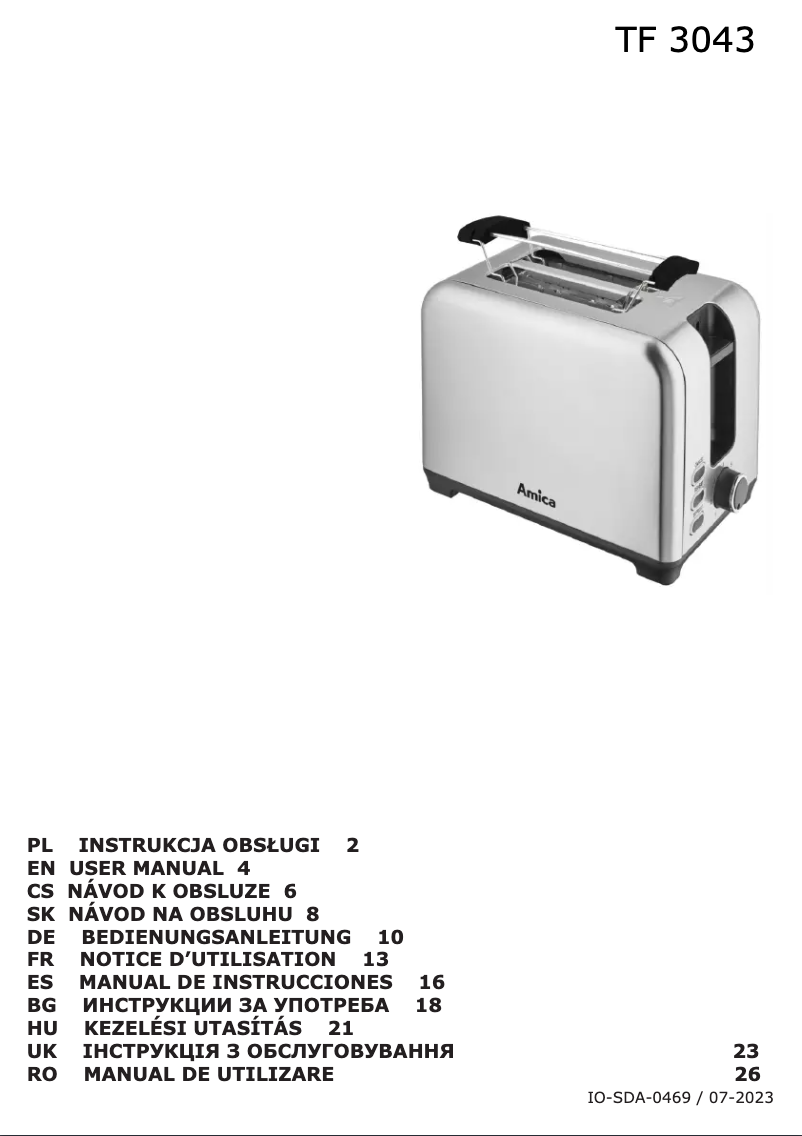 Page n°1 - Manuel utilisateur Amica TF 3043