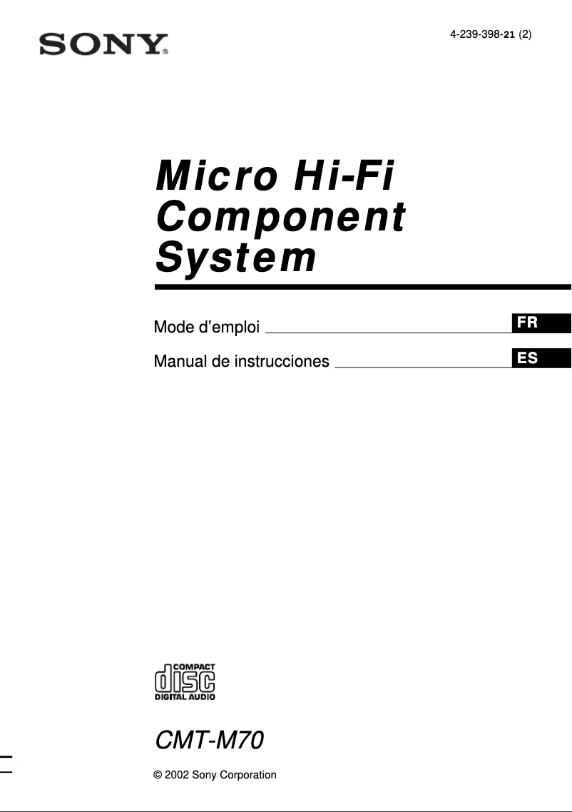Page 1 de la notice Manuel utilisateur Sony CMT-M70
