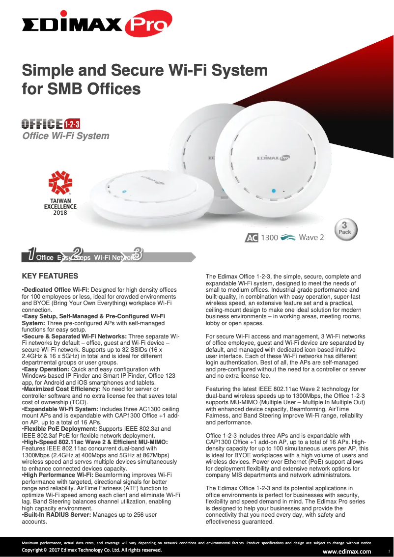 Page 1 de la notice Fiche technique Edimax Office 1-2-3