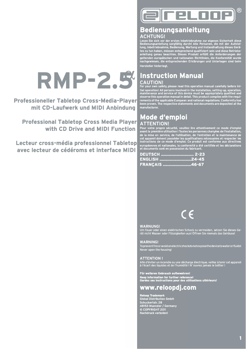 Page 1 de la notice Manuel utilisateur Reloop RMP-2.5 ALPHA