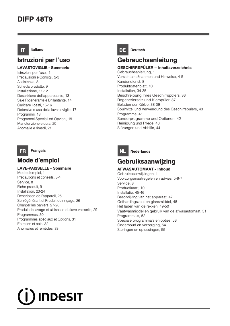 Page n°1 - Manuel utilisateur Indesit DIFP 48T9 AL EU