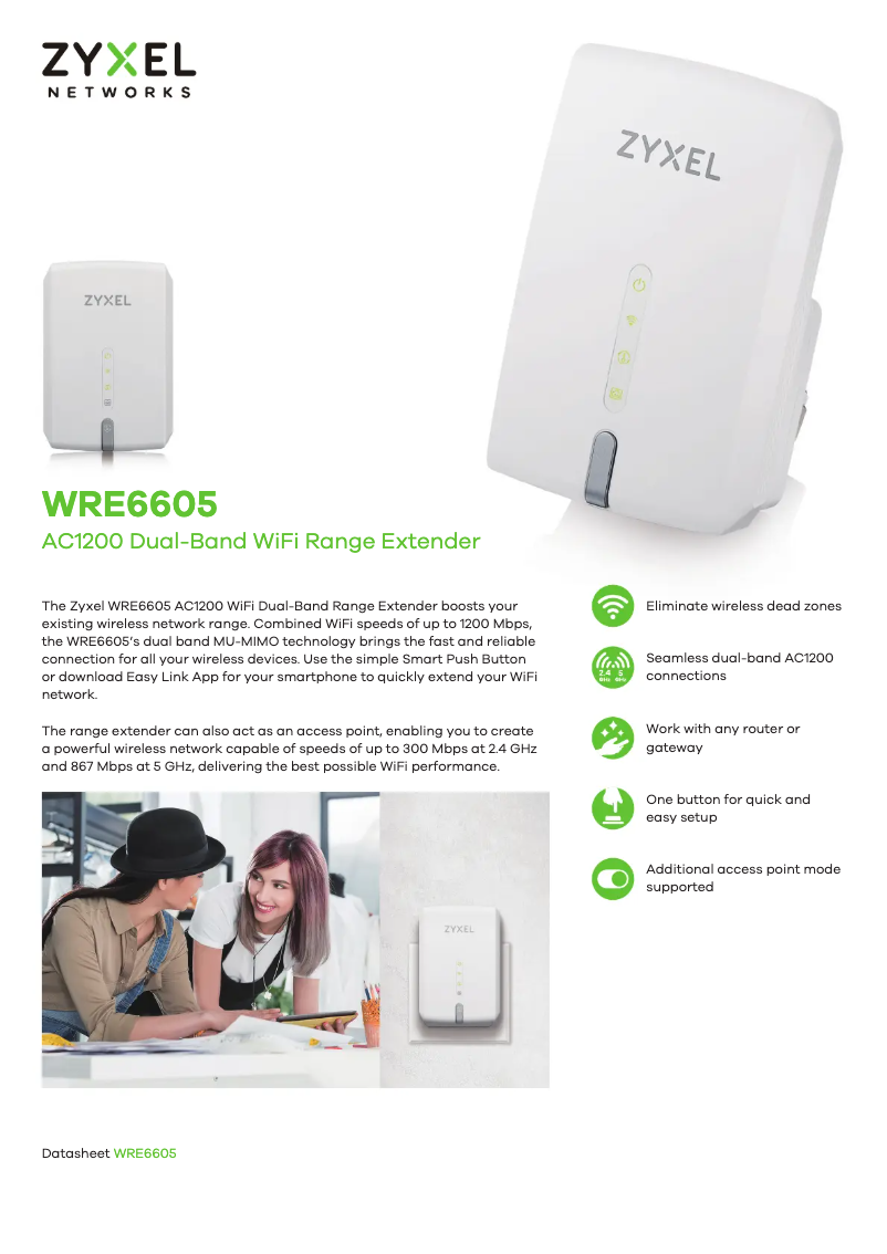 Page 1 de la notice Fiche technique ZyXEL WRE6605