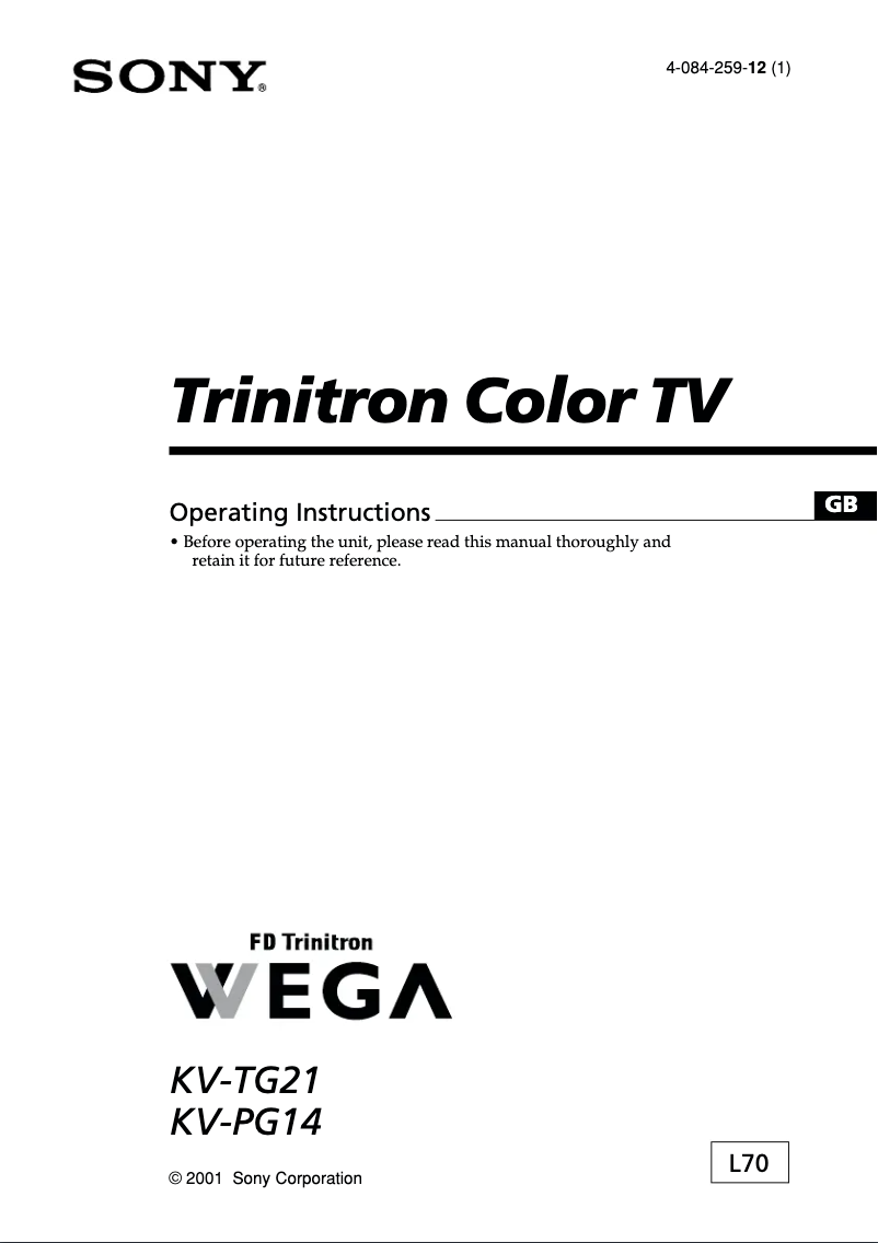 Page 1 de la notice Manuel utilisateur Sony KV-TG21L70