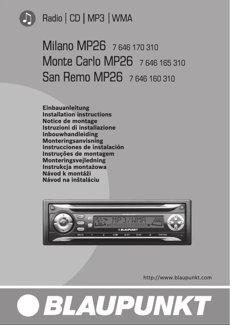Page n°1 - Manuel utilisateur Blaupunkt Monte Carlo MP26 CD