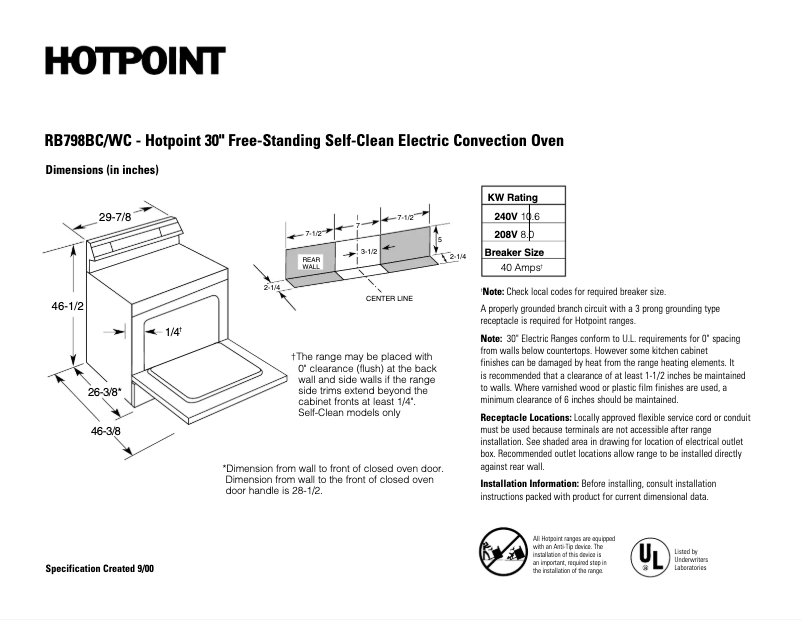 Página 1 del manual Ficha técnica Hotpoint RB798BCBB