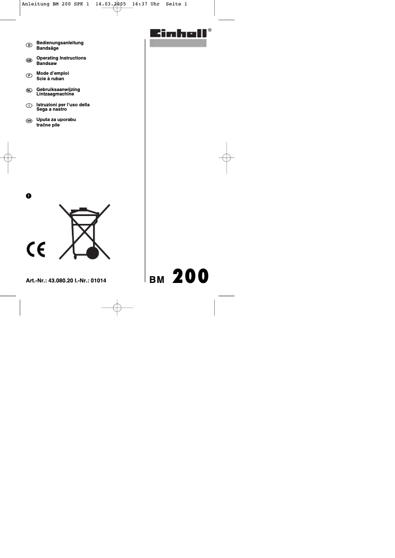 Page 1 de la notice Manuel utilisateur Einhell BM 200