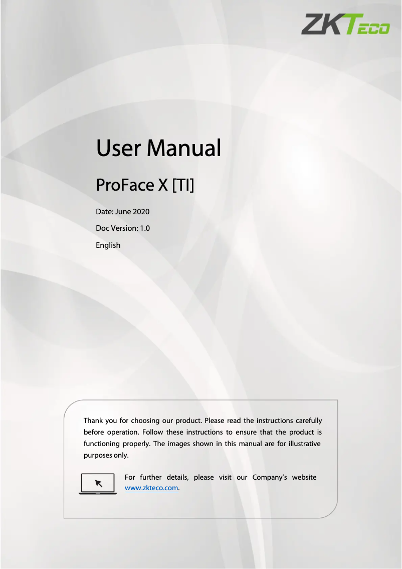 Page n°1 - Manuel utilisateur ZKTeco ProFace X