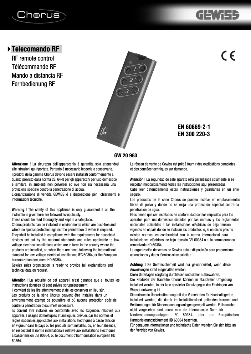 Page 1 de la notice Manuel utilisateur Gewiss GW20966