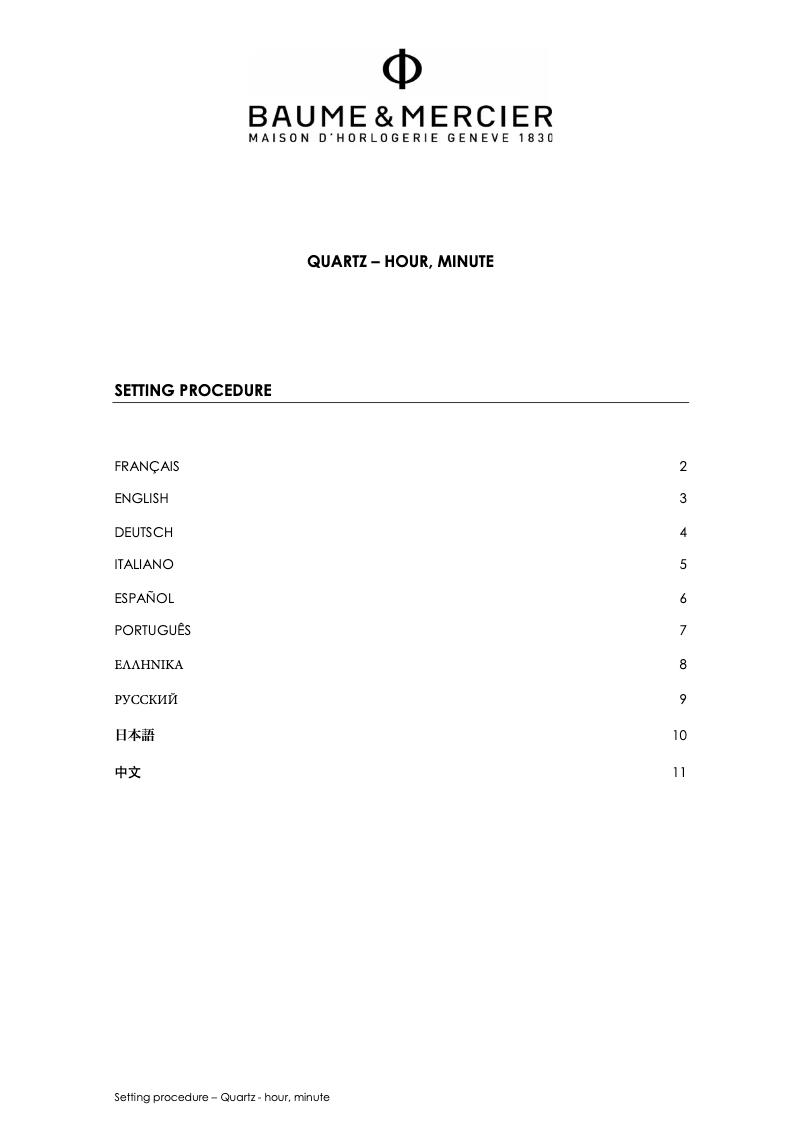 Page 1 de la notice Manuel utilisateur Baume & Mercier Hampton 10629