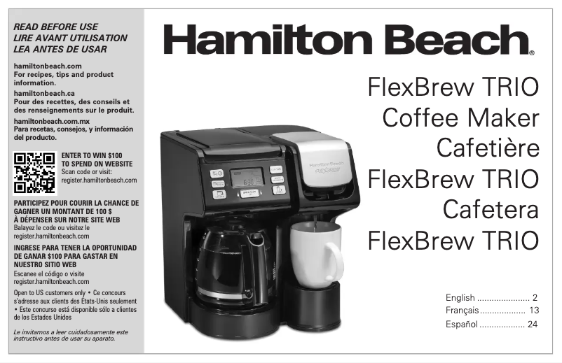 Page 1 de la notice Manuel utilisateur Hamilton Beach FlexBrew TRIO 49934