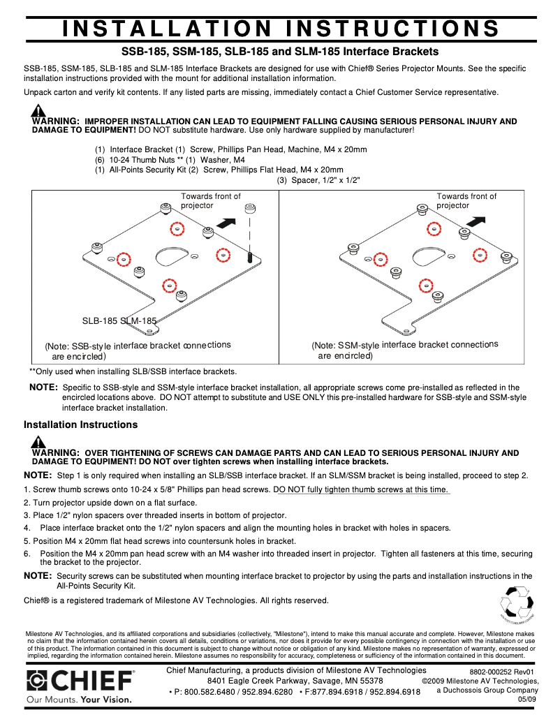 Page 1 de la notice Manuel utilisateur Chief SSB185