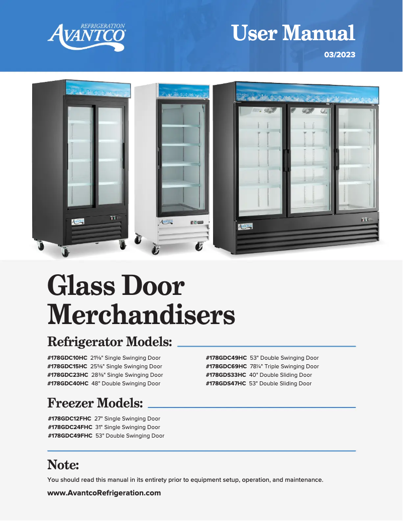 Page n°1 - Manuel utilisateur Avantco GDC-23-HC