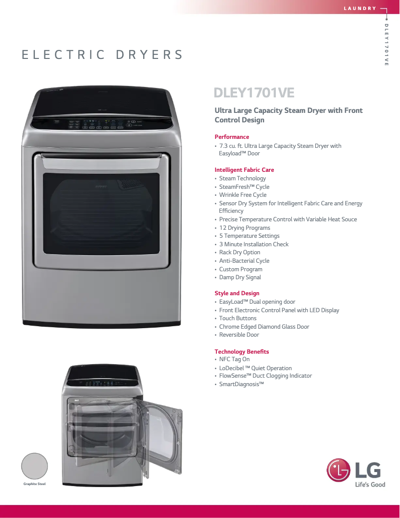 Page 1 de la notice Fiche technique LG DLEY1701VE