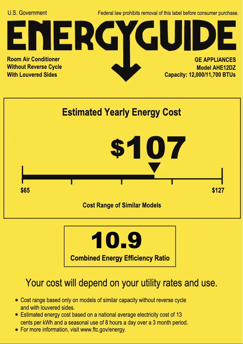 Página 1 del manual Etiqueta energética GE AHE12DZ